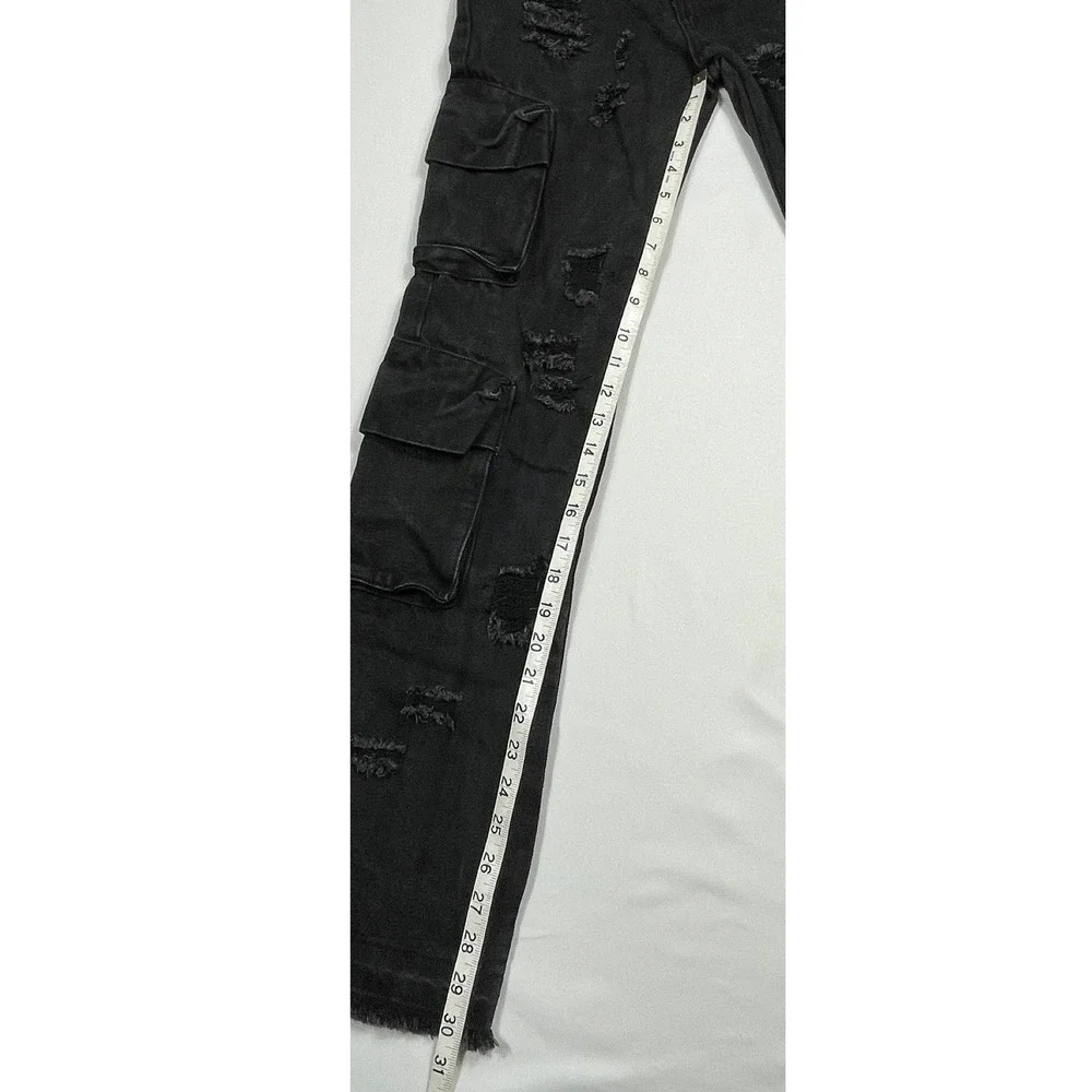 🔥 Rockstar Original Boys Sz 14 Black Distressed Cargo Jeans Raw Hem -Streetwear
